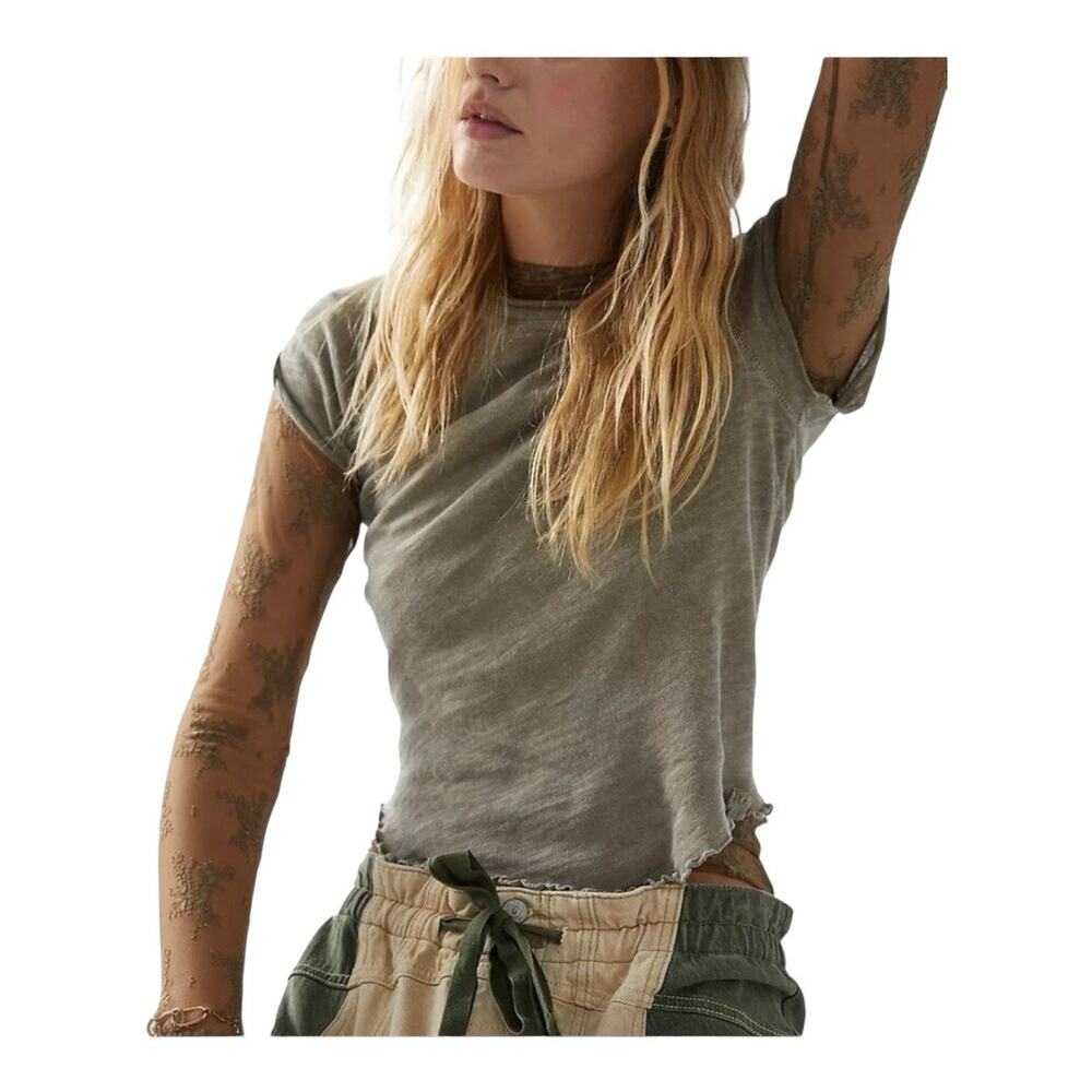 We the Free Be My Baby Tee Women XS Green NWOT 100% Cotton